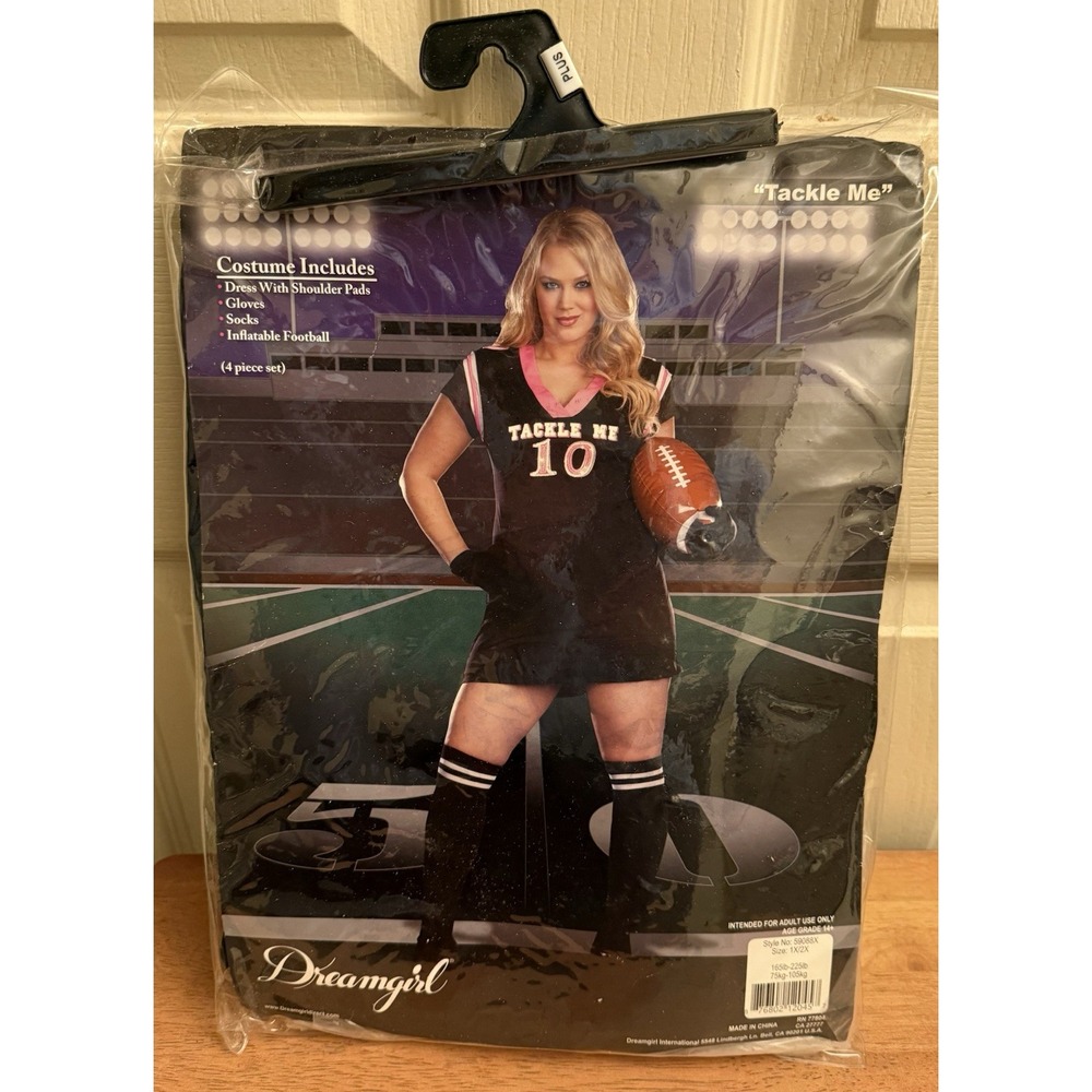 Dreamgirl Tackle Me Football Costume Women's Plus 1X/2X  Black Dress, Gloves